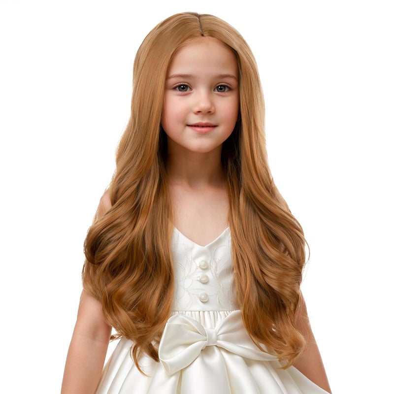 DUDUWIG Girl Strawberry Blonde Wig Children Long Blonde Middle Part Wig Wavy Curly Wigs for Kid Heat Resistant Synthetic Wigs with Cap - Image 3