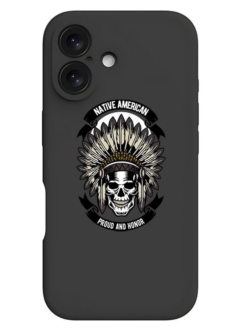 Theodor iPhone 16 Plus Black Protective Slim Fit Case Liquid Silicone Cover with Full Body Protection Anti-Scratch Shockproof Case For iPhone - Native american - Image 1