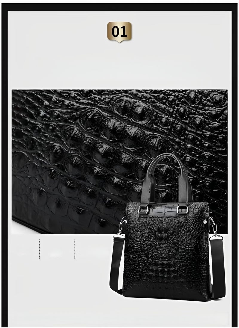 ريوكل حقائب يد رجالية بمقبض علوي وحقائب كتف بنقشة جلد التمساح المنقوش مصنوعة من جلد صناعي عالي الجودة مثالية للعمل والتنقل والسفر - Image 2