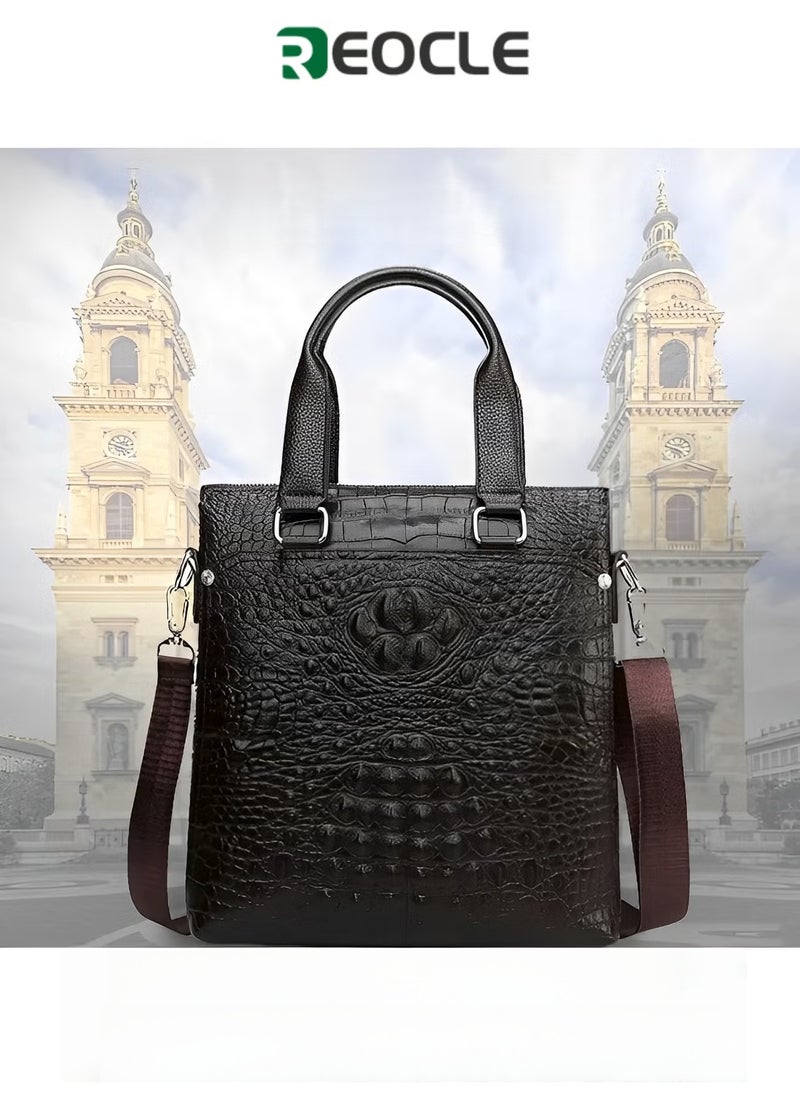 ريوكل حقائب يد رجالية بمقبض علوي وحقائب كتف بنقشة جلد التمساح المنقوش مصنوعة من جلد صناعي عالي الجودة مثالية للعمل والتنقل والسفر - Image 1