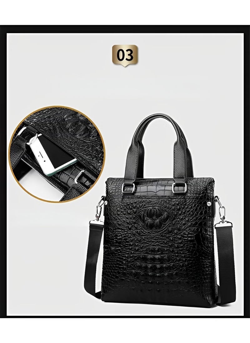 ريوكل حقائب يد رجالية بمقبض علوي وحقائب كتف بنقشة جلد التمساح المنقوش مصنوعة من جلد صناعي عالي الجودة مثالية للعمل والتنقل والسفر - Image 4