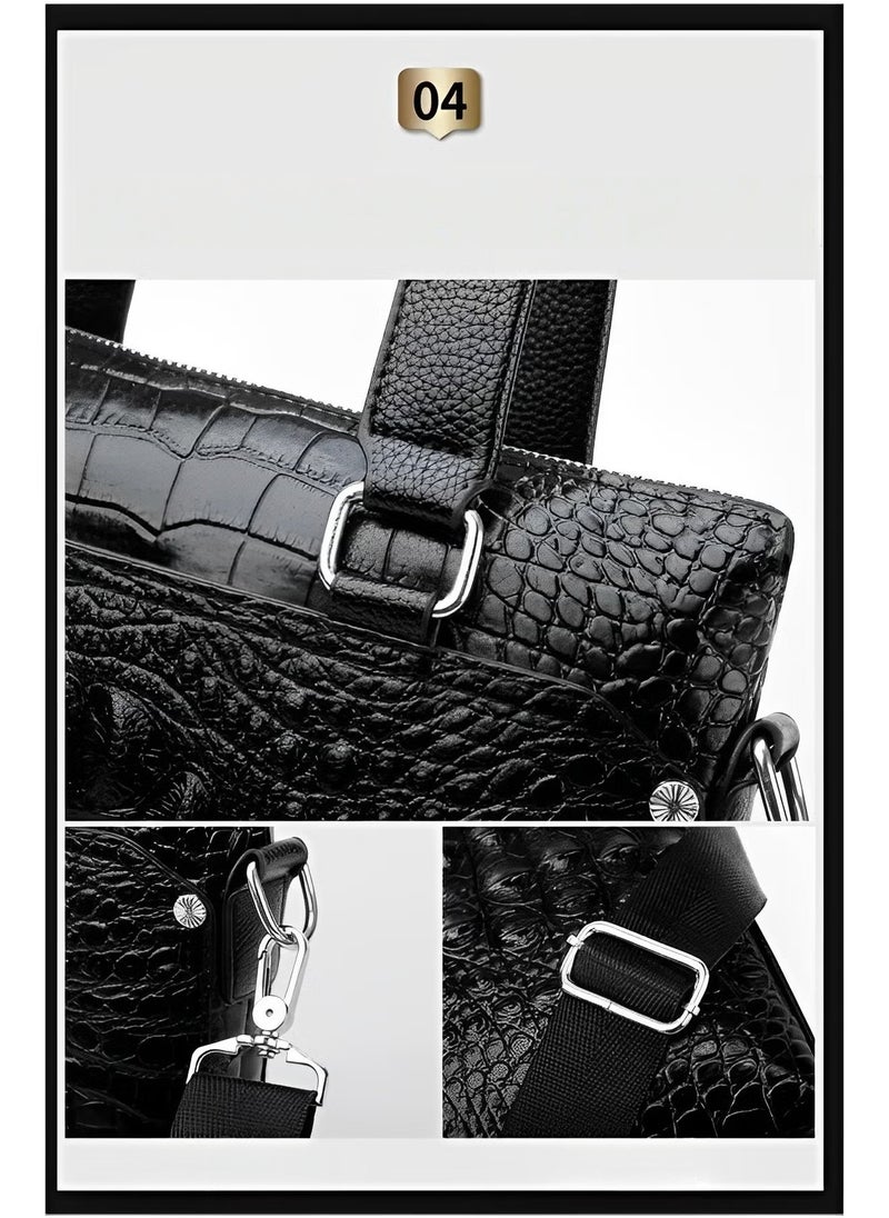 ريوكل حقائب يد رجالية بمقبض علوي وحقائب كتف بنقشة جلد التمساح المنقوش مصنوعة من جلد صناعي عالي الجودة مثالية للعمل والتنقل والسفر - Image 5