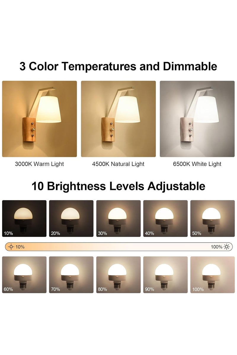 Flushrenic 2 Pack E27 Rechargeable LED Bulbs, Battery Operated Light Bulb, Wireless Charging Bulb with Remote Control, Magnetic Dimmable Lamp Bulb with 3 CCT & 4 Timer for Wall Sconce, Non-Hardwired - Image 3