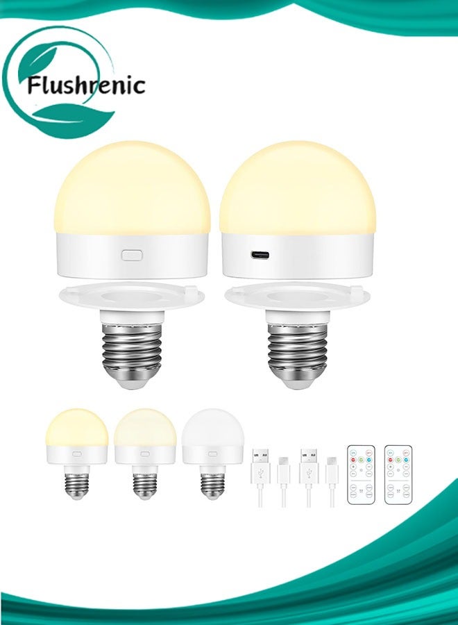 Flushrenic 2 Pack E27 Rechargeable LED Bulbs, Battery Operated Light Bulb, Wireless Charging Bulb with Remote Control, Magnetic Dimmable Lamp Bulb with 3 CCT & 4 Timer for Wall Sconce, Non-Hardwired - Image 1