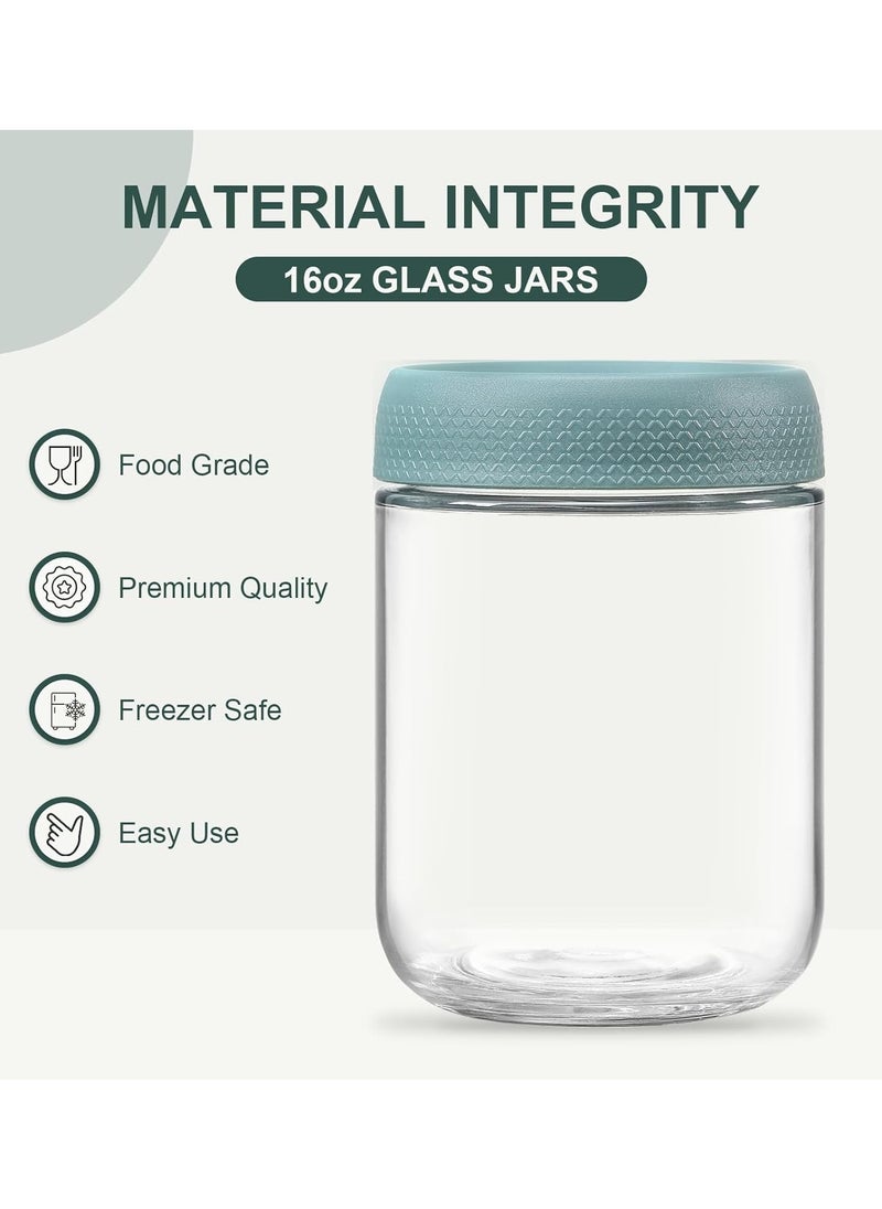 Generic - 6-pack 480 ml Overnight Oats Containers with Lids, Glass jars with Airtight Lids,  Glass Food Storage Containers for Snacks Yogurt Spice Sugar - Image 1