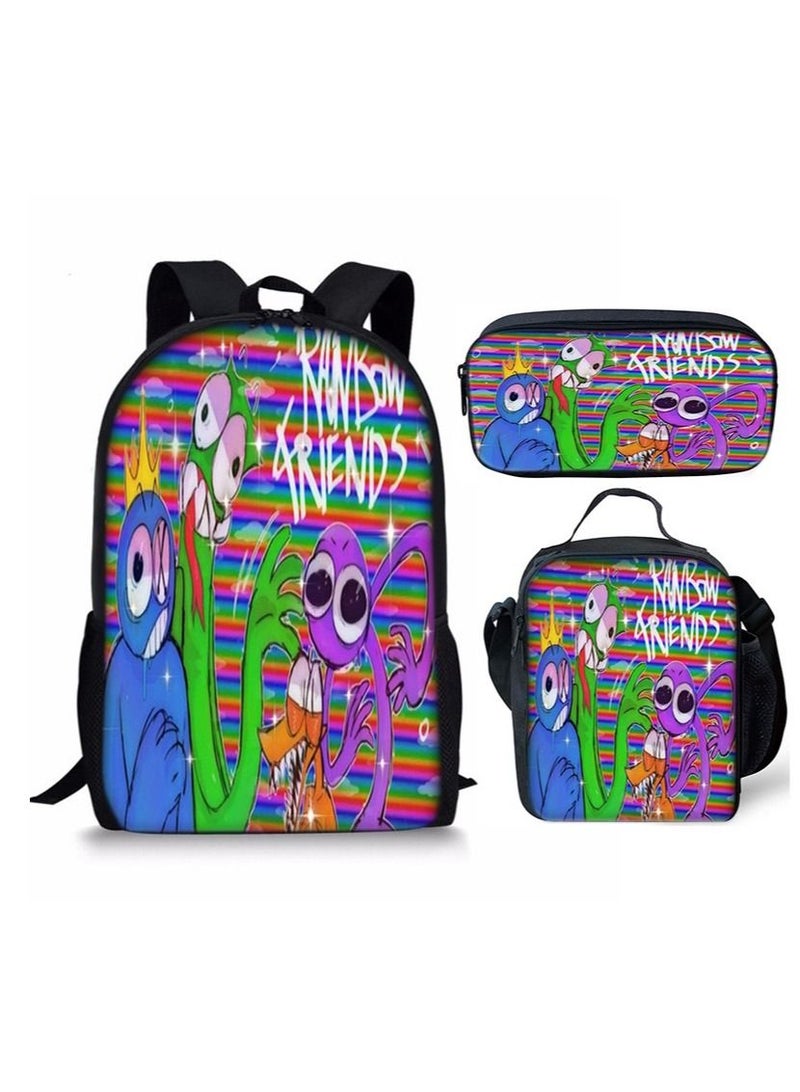 Y&D 3-Piece Rainbow Friends 3D Print Insulated Lunch Backpack Set Multicolour - Image 1