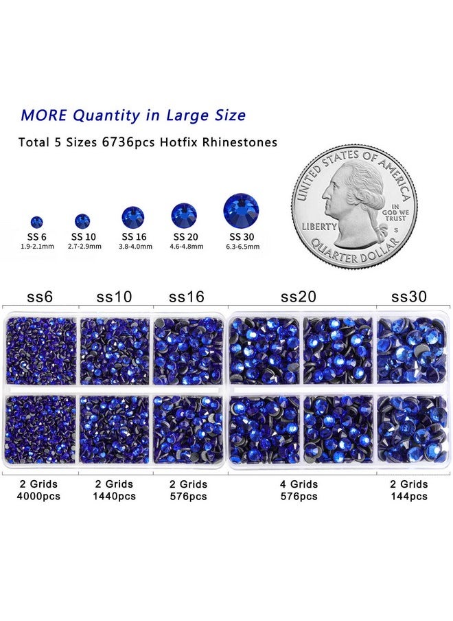 BEADSLAND 6736Pcs Hotfix Rhinestones Flatback,Royal Blue Rhinestones For Crafts Clothes Mixed 5 Sizes, Hotfix Crystals With Tweezers And Wax Pencil Kit, Ss6-Ss30,Sapphire  - Image 3
