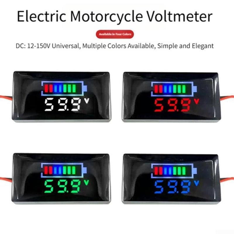 عداد لوحة اختبار رقمية بين قوسين أزرق وأخضر مع شاشة LCD عرض فولتميتر، مراقب بطارية DC 7V 100V للدراجات النارية والسيارات الكهربائية مع إنذار أمان - Image 3