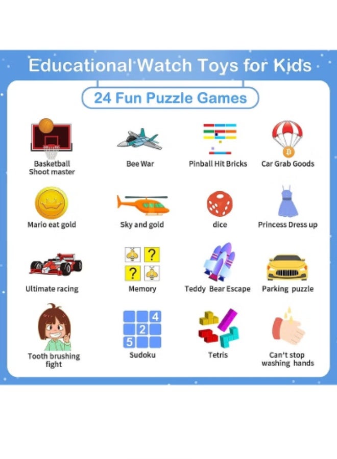 Kids Smart Watch with 16 Built-in Games, Music Player, Camera, Video Recorder, Alarm, Calculator, Flashlight & Pedometer – Educational Gift Toy for Boys and Girls (Ages 3–12) – Blue - Image 4