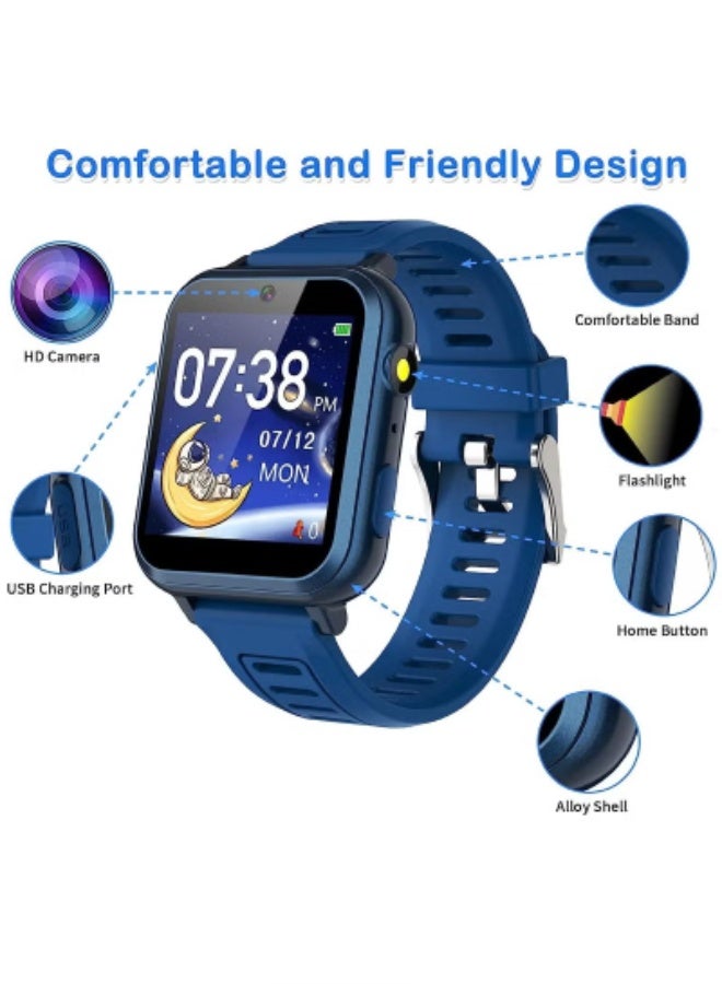 Kids Smart Watch with 16 Built-in Games, Music Player, Camera, Video Recorder, Alarm, Calculator, Flashlight & Pedometer – Educational Gift Toy for Boys and Girls (Ages 3–12) – Blue - Image 2