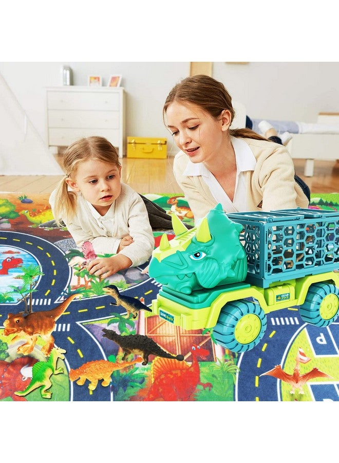HONGID Dinosaur Truck Toys for Kids 3-5, Triceratops Car Toy with 15 Dino Figures,Large Activity Play Mat, Dinosaur Eggs, Dinosaur Play Set for Boys and Girls,Christmas Xmax,Stocking Stuffers - Image 2