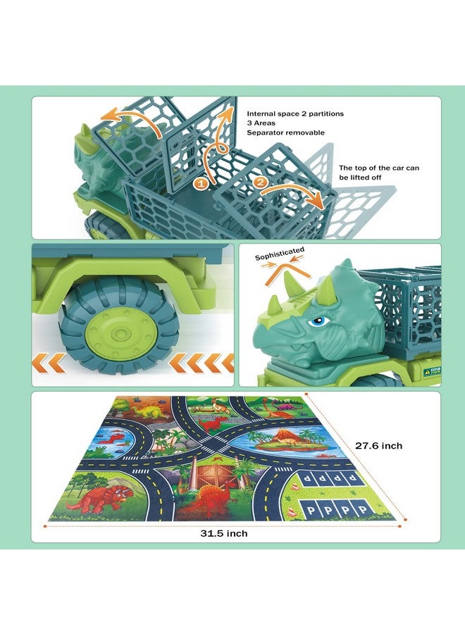 HONGID Dinosaur Truck Toys for Kids 3-5, Triceratops Car Toy with 15 Dino Figures,Large Activity Play Mat, Dinosaur Eggs, Dinosaur Play Set for Boys and Girls,Christmas Xmax,Stocking Stuffers - Image 4