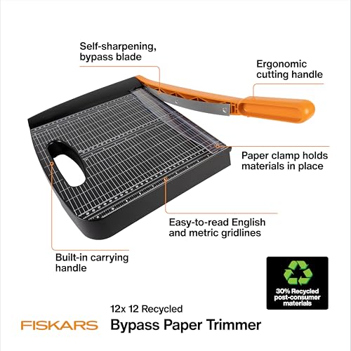 Fiskars Recycled Bypass Guillotine Paper Cutter 12 Cut Length SelfSharpening Paper Trimmer for Crafting and Scrapbooking Arts and Crafts Supplies Photo Cutter with 30 Recycled Materials - Image 3