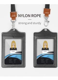 Excefore Badge Holder, 2 Pack Lanyards for Id Badges Reel Grade Leather ID Card Holder  - Image 2