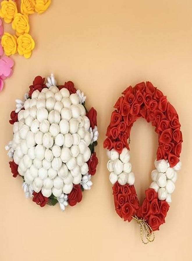 Arooman™ Artificial flower hair gajra are beautiful hair accessories worn by women,especially in South Indian cultures, (Pack_2, Color_Red & White) - Image 1