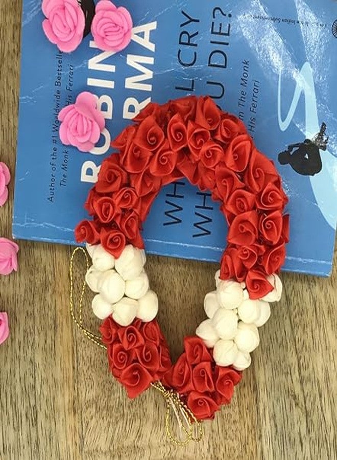 Arooman™ Artificial flower hair gajra are beautiful hair accessories worn by women,especially in South Indian cultures, (Pack_2, Color_Red & White) - Image 3