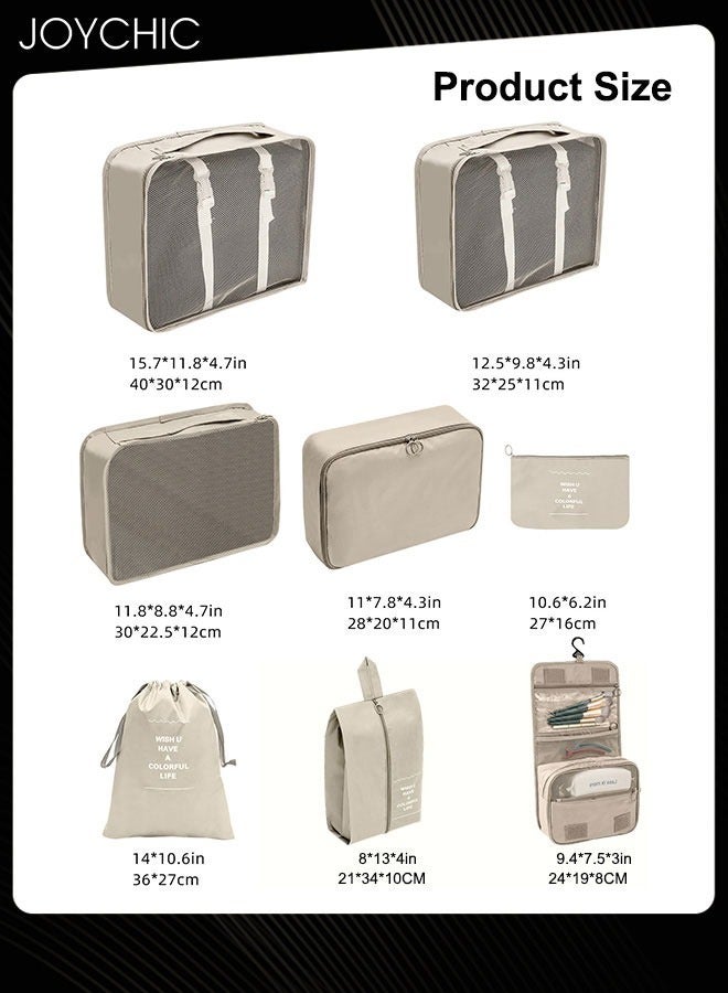 Joychic 8 Piece Travel and Business Trip Packing Cubes for Suitcases Lightweight Trip Essential Saving Space Storage Bag Set with Toiletries Bag for Clothes Shoes Cosmetics Toiletries  - Image 4