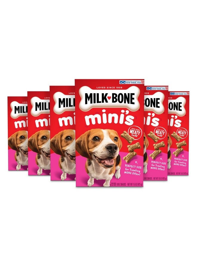 MILK-BONE Mini'S Original Dog Treats, 15 Ounce (Pack Of 6), Crunchy Biscuit Helps Clean Teeth - Image 1