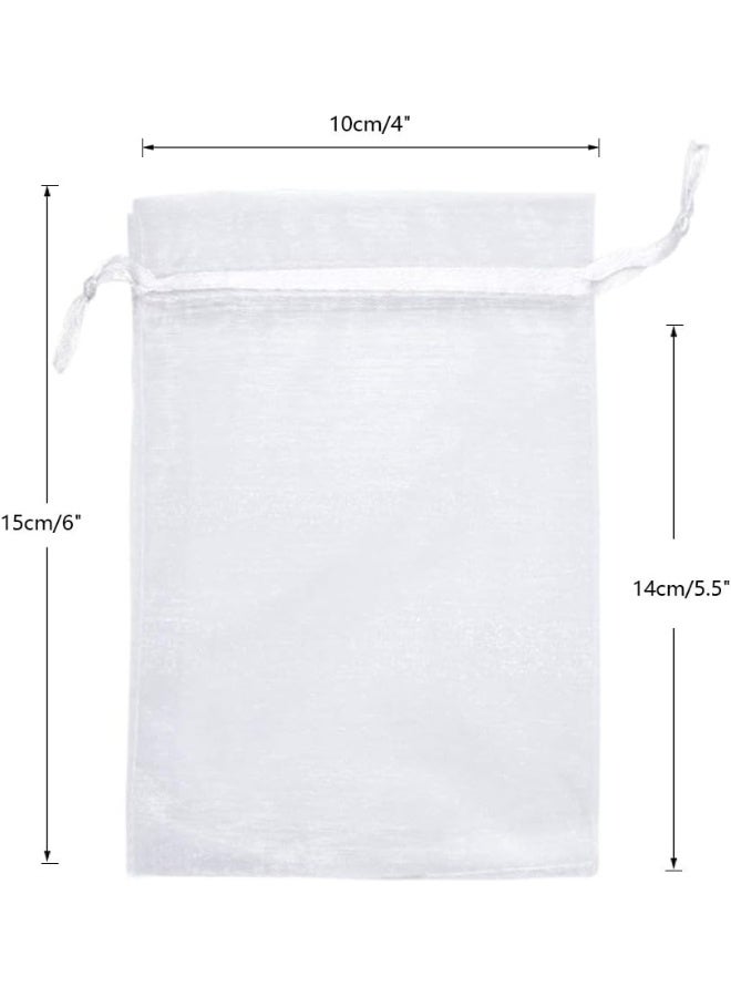 g2plus (White) - Organza Bags, G2PLUS 100 PCS 10X15CM (4X6") Drawstring Organza Jewellery Pouches Wedding Party Festival Favour Gift Bags Candy Bags (White) - Image 2