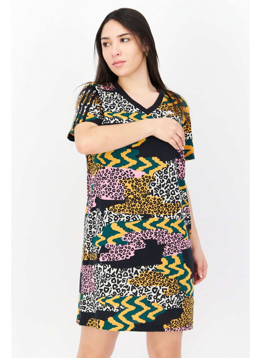 Adidas Women Sportswear Fit Allover Print Outdoor Dress, Black Combo  - Image 1