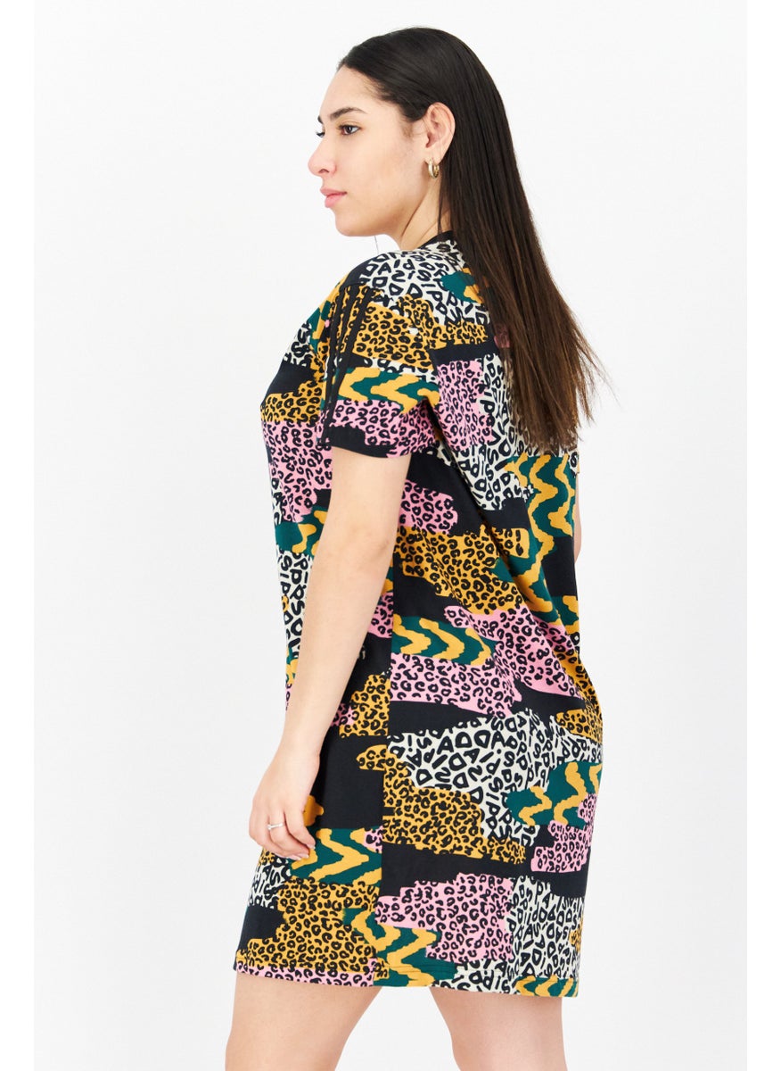 Adidas Women Sportswear Fit Allover Print Outdoor Dress, Black Combo  - Image 3