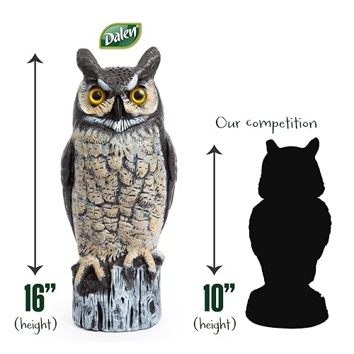 Dalen Large Fake Owl Decoy to Scare Birds Away - 16 in Hand-Painted Great Horned Owl Garden Scarecrow for Natural Pest Control - Fixed Head Design - Secure Upright by Filling with Sand/Gravel Only - Image 2