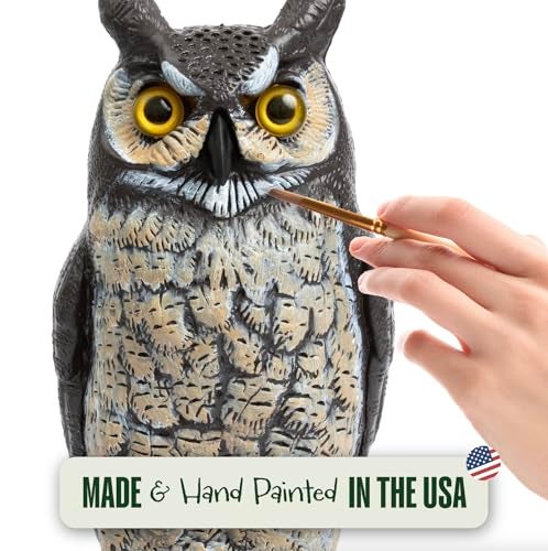 Dalen Large Fake Owl Decoy to Scare Birds Away - 16 in Hand-Painted Great Horned Owl Garden Scarecrow for Natural Pest Control - Fixed Head Design - Secure Upright by Filling with Sand/Gravel Only - Image 3