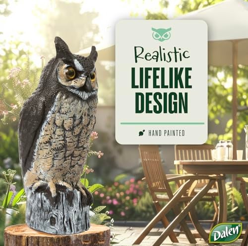 Dalen Large Fake Owl Decoy to Scare Birds Away - 16 in Hand-Painted Great Horned Owl Garden Scarecrow for Natural Pest Control - Fixed Head Design - Secure Upright by Filling with Sand/Gravel Only - Image 5