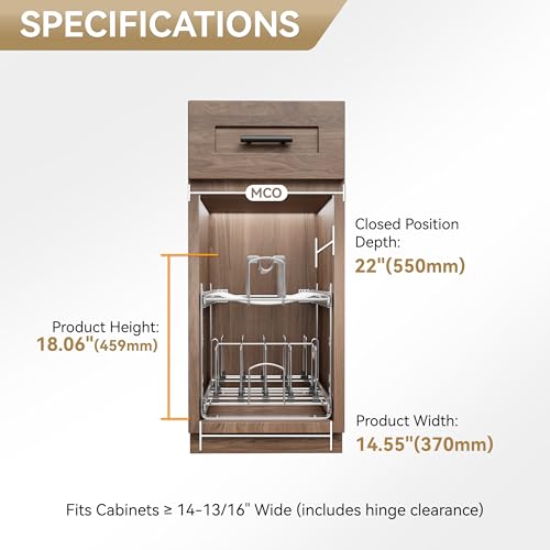 STORKING 2-Tier Kitchen Pull out Cabinet Organizer for Pots, Pans, and Lid Cookware, Adjustable Heavy Duty Wire Pan and Pot Rack, Full-Extension Rail 15" W *22" D - Image 5