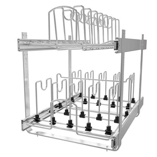 STORKING 2-Tier Kitchen Pull out Cabinet Organizer for Pots, Pans, and Lid Cookware, Adjustable Heavy Duty Wire Pan and Pot Rack, Full-Extension Rail 15" W *22" D - Image 1