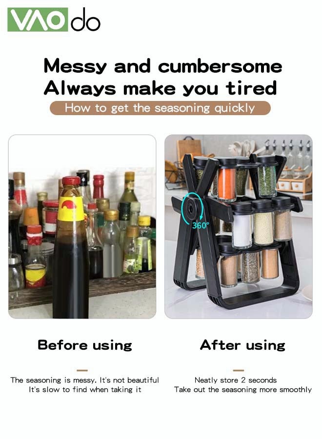 فاو دو مجموعة جرة التوابل مع رف التخزين ، حاويات التخزين الشفافة ، سهلة الوصول إلى التوابل الملح الفلفل ، جرات التوابل * 18PCS ورف الدوران 360 درجة * 1PC - Image 5