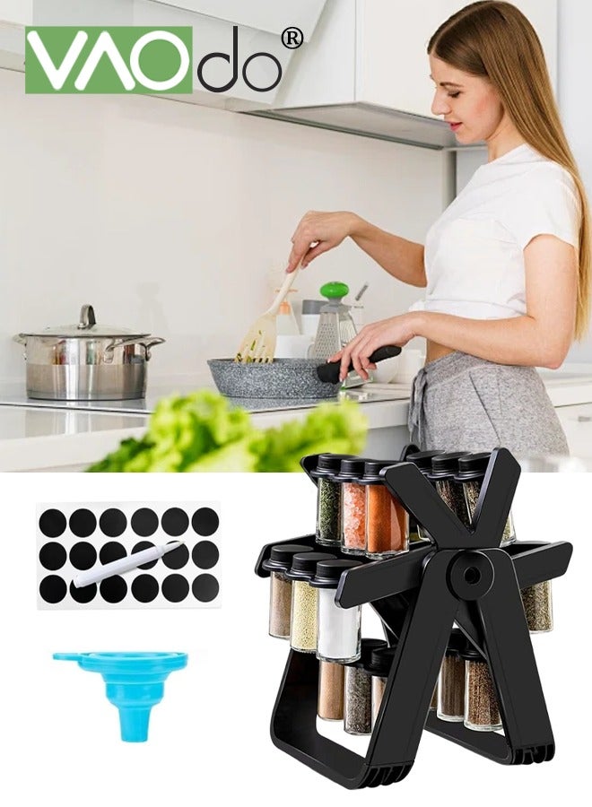 فاو دو مجموعة جرة التوابل مع رف التخزين ، حاويات التخزين الشفافة ، سهلة الوصول إلى التوابل الملح الفلفل ، جرات التوابل * 18PCS ورف الدوران 360 درجة * 1PC - Image 1