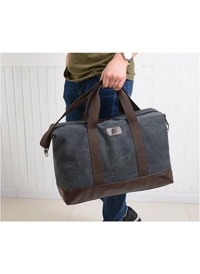 NIBEMINENT Classic Weekender Overnight Duffel Bag Canvas Leather Carry on Travel Tote (Black) - Image 2