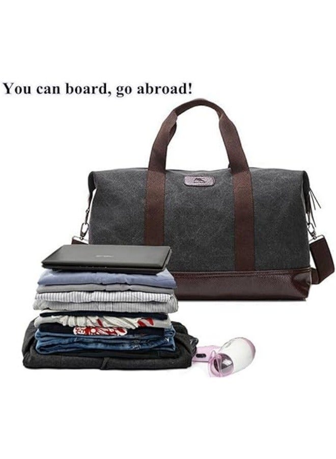 NIBEMINENT Classic Weekender Overnight Duffel Bag Canvas Leather Carry on Travel Tote (Black) - Image 3