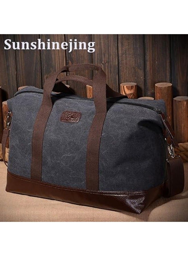 NIBEMINENT Classic Weekender Overnight Duffel Bag Canvas Leather Carry on Travel Tote (Black) - Image 5