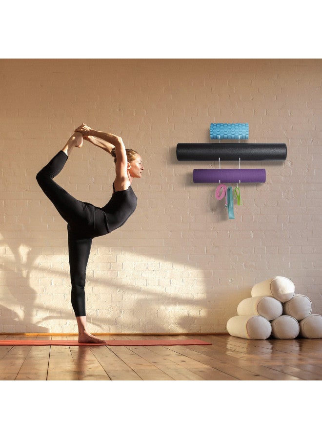 Wallniture Wallniture Guru Wall Mount Yoga Mat Home Gym Equipment Resistance Bands and Foam Roller Holder with 3 Hooks 3 Sectional Metal White  - Image 5