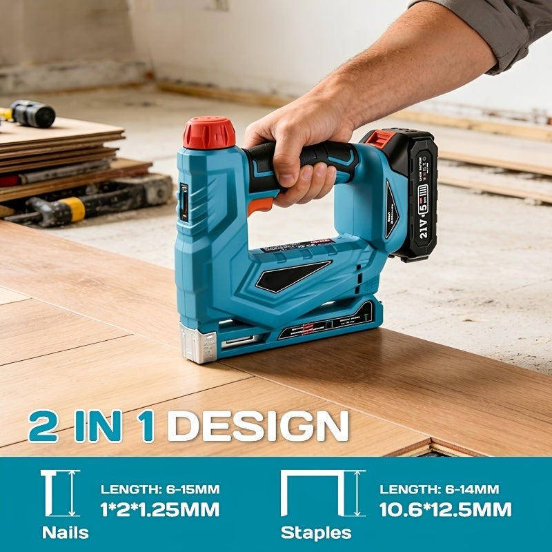 Cordless Brad Nailer 21V Electric Nail Gun Kit with 2000 Pieces 2-in-1 Design - Tool-Free Depth Adjustment Upholstery Tacker Gun for Woodworking DIY Home Repair - Image 3