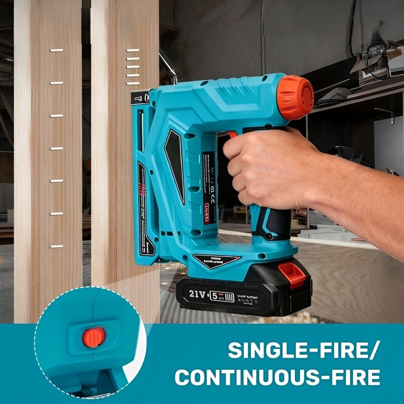 Cordless Brad Nailer 21V Electric Nail Gun Kit with 2000 Pieces 2-in-1 Design - Tool-Free Depth Adjustment Upholstery Tacker Gun for Woodworking DIY Home Repair - Image 5