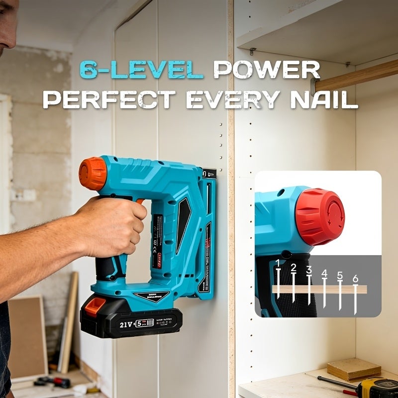 Cordless Brad Nailer 21V Electric Nail Gun Kit with 2000 Pieces 2-in-1 Design - Tool-Free Depth Adjustment Upholstery Tacker Gun for Woodworking DIY Home Repair - Image 4
