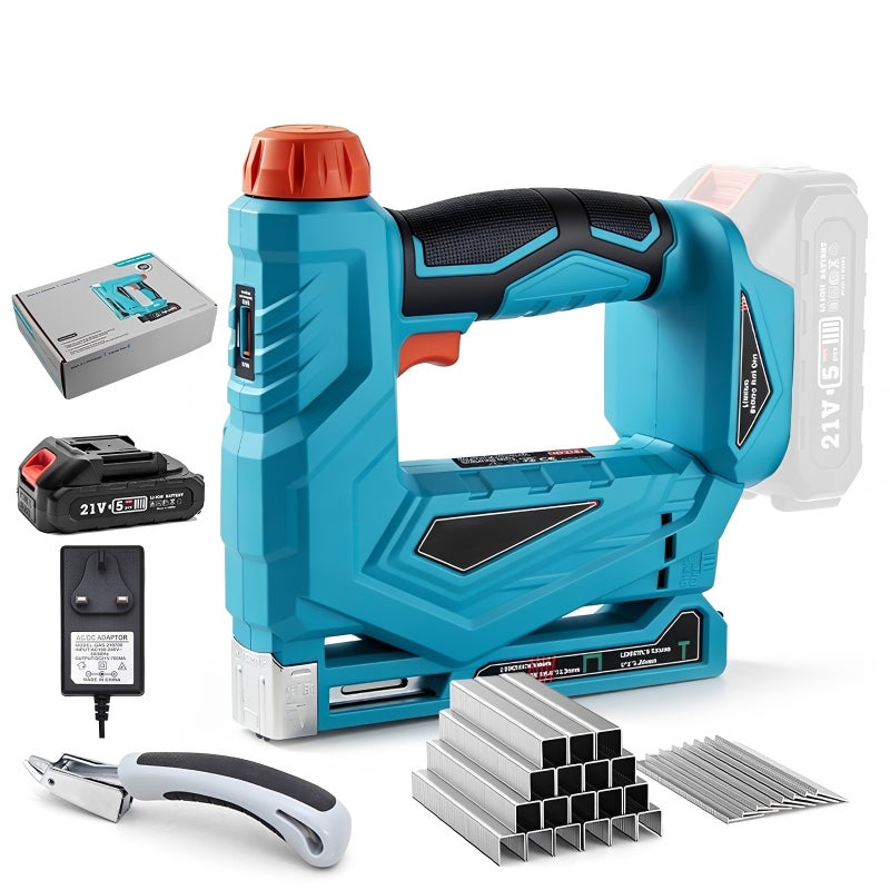 Cordless Brad Nailer 21V Electric Nail Gun Kit with 2000 Pieces 2-in-1 Design - Tool-Free Depth Adjustment Upholstery Tacker Gun for Woodworking DIY Home Repair - Image 1