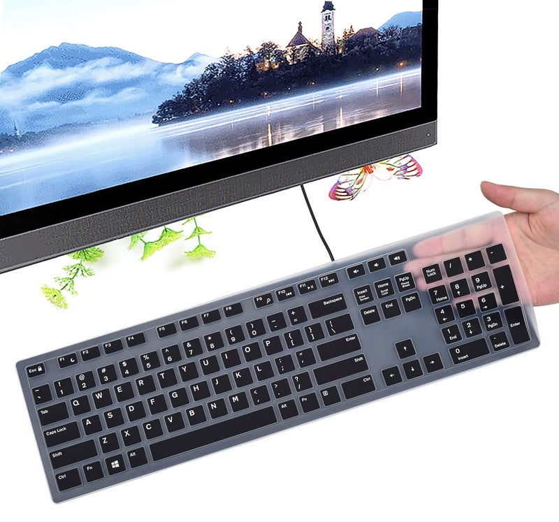 CaseBuy Keyboard Cover for DELL KB216 KB216b KB216t KB216d KB216p Wired & KM636 & Dell Optiplex 5250 3050 3240 5460 7450 7050 & Dell Inspiron AIO 3475/3670/3477 All-in one Desktop Keyboard -Black - Image 1