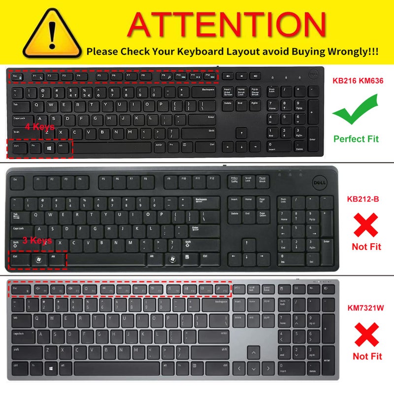 CaseBuy Keyboard Cover for DELL KB216 KB216b KB216t KB216d KB216p Wired & KM636 & Dell Optiplex 5250 3050 3240 5460 7450 7050 & Dell Inspiron AIO 3475/3670/3477 All-in one Desktop Keyboard -Black - Image 2