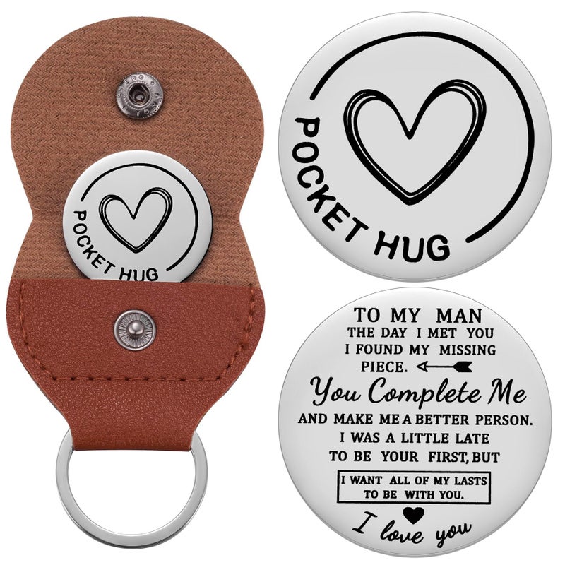 Aesnefe To My Man Pocket Hug Token Long Distance Relationship Keepsake I Love You Gifts for Husband Birthday Valentines Anniversary Presents for Boyfriend with Leather Keychain - Image 1