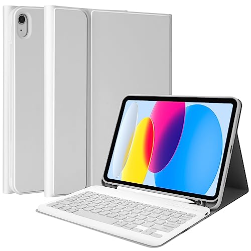 MMK for iPad 11th 10th Generation Case with Keyboard (2022, 10.9"), Wireless Detachable Keyboard, Pencil Holder for iPad 11 inch (A16 2025), 10th Gen (10.9 Inch 2022) Grey - Image 1