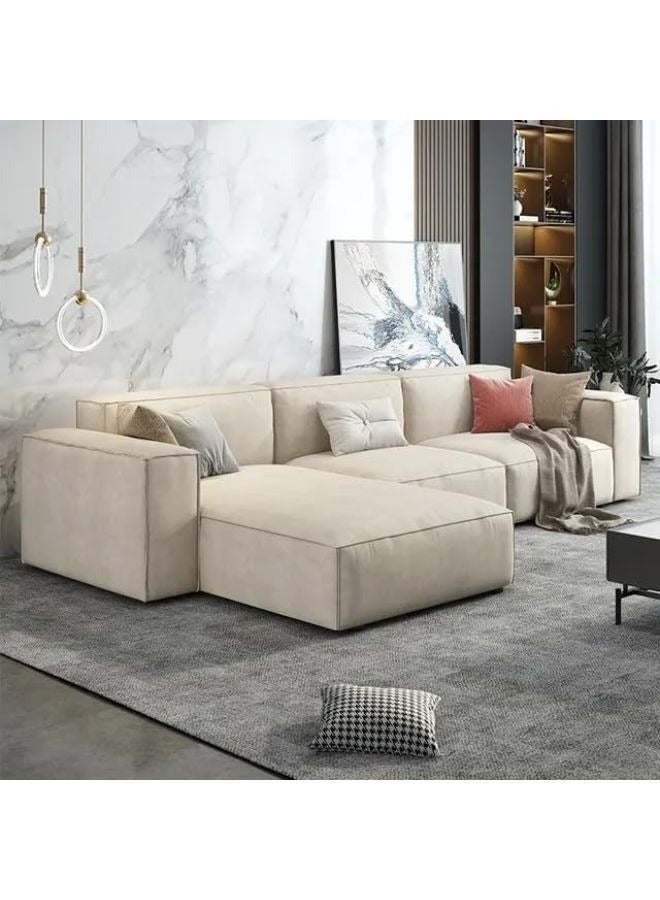 Al Zakharef Furniture Lubna Corner L-Shape Luxury Sectional Sofa Set – Modern Design, Soft Velvet Upholstery, Comfortable Living Room Couch – Off White - Image 1