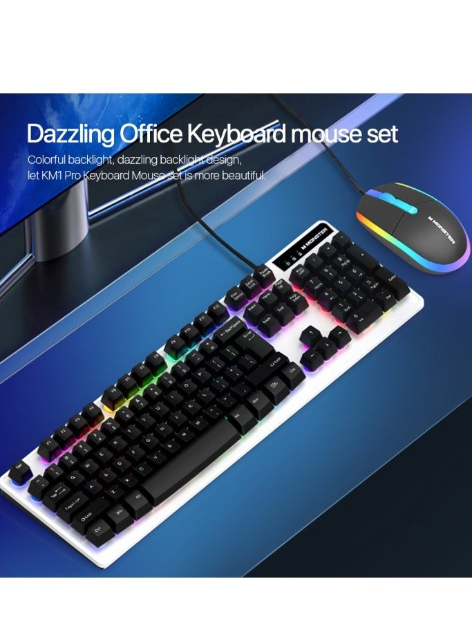 مونستر مجموعة كمبيوتر محمول KM1 PRO سلكية بإضاءة RGB ولوحة مفاتيح وماوس - أسود - Image 2