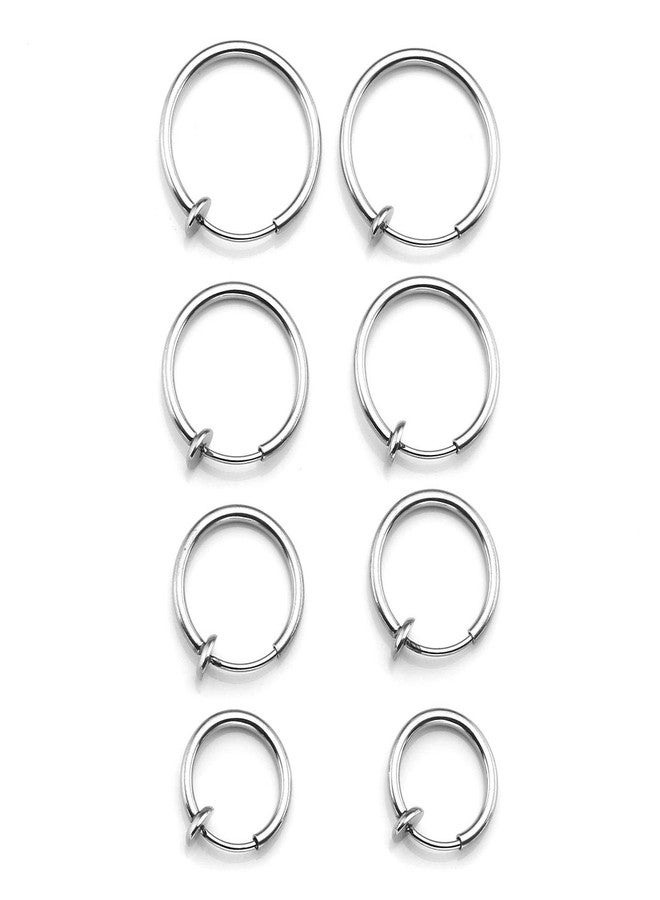 PiercingJ 4Pairs Stainless Steel Hoop Earrings, 14G Fake Nose/Lip/Septum Rings, Spring Hoop, Clip On, Faux Body Piercing Jewelry, 10-16mm - Image 1