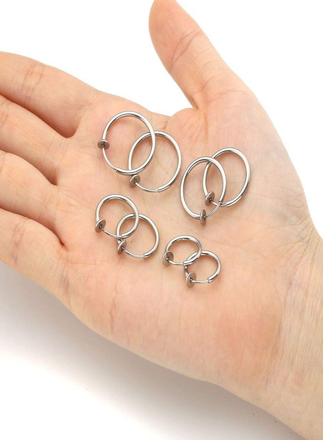 PiercingJ 4Pairs Stainless Steel Hoop Earrings, 14G Fake Nose/Lip/Septum Rings, Spring Hoop, Clip On, Faux Body Piercing Jewelry, 10-16mm - Image 2