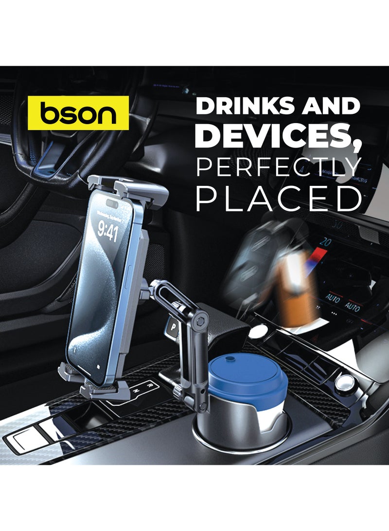 BSON حامل هاتف كوب 2 في 1 مع قاعدة دوارة 360° - قاعدة قابلة للتعديل مع قبضة قوية واستخدام بيد واحدة - تصميم عالمي موفر للمساحة للاستخدام الآمن والمستقر في السيارة - Image 5