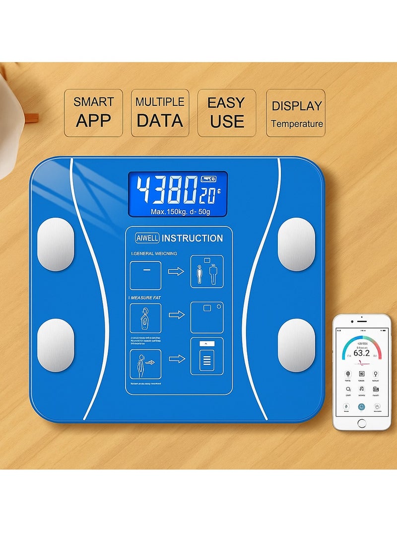 Generic Smart Bluetooth Bathroom Scale C1 - 180kg Capacity, Digital Body Weight Scale with APP Sync for Apple Health, Google Fit & Fitbit, BMI Tracking, Auto Calibration - High Precision Glass Platform (Blue) - Image 4